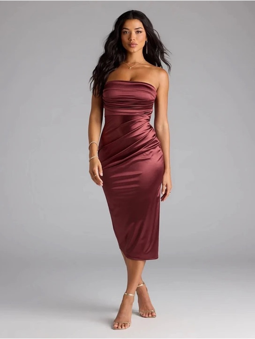 Windsor Cocktail Hour Strapless Satin Slit Midi
Dress Sz M